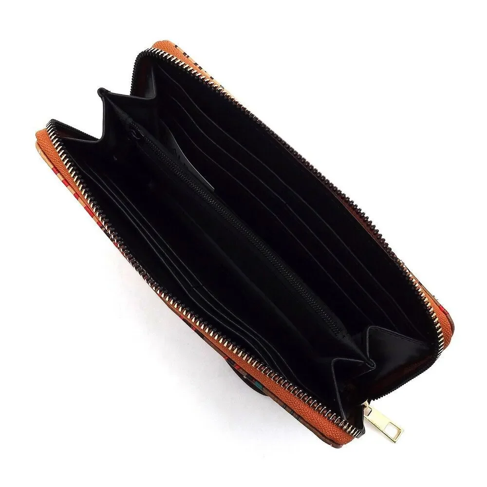 Brown Multi Graffiti Print Zip Around Wallet Wristlet